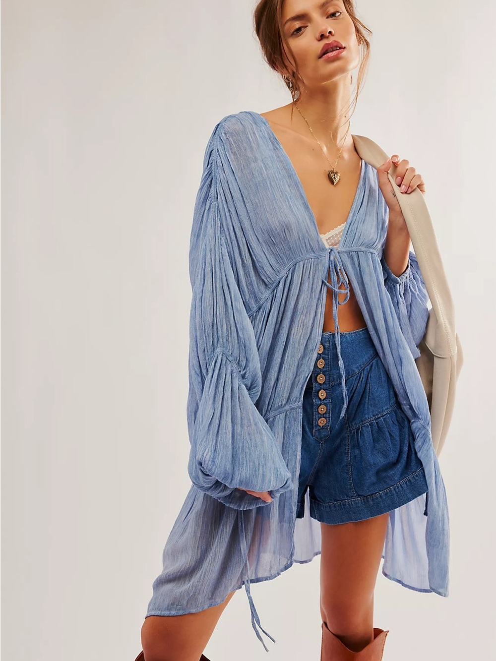 NWT Juliet Sheer Tie-Front Duster Top Sz OS